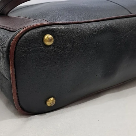 BESSEL Black & Brown Genuine Leather Shoulder Bag – Multi-Pocket, Brass Hardware - Picture 6 of 11